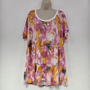 Torrid‎ Babydoll Slub Tiered Top Sz 3X Multicolor Watercolor Festive Artsy